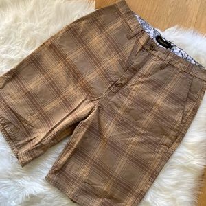 Split Plaid Shorts - Size 32 - Brown